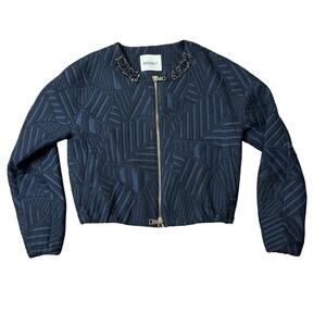Beatrice B Cropped Navy Blue Bomber Jacket Women's Small